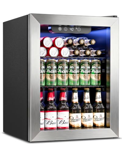 Image of Feelfunn 68 Can Beverage Refrigerator, 1.7CuFt Mini Fridge with Glass Door