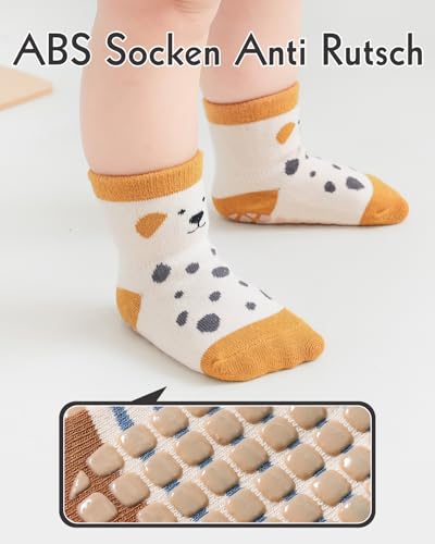Kyopp 5 Paar Socken Baby Kleinkinder Rutschfeste Stoppersocken Tiermotive Baumwolle ABS Crew Socks