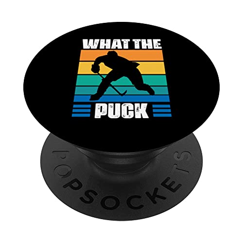 Funny What The Puck | Jugador de hockey sobre hielo vintage PopSockets PopGrip Intercambiable