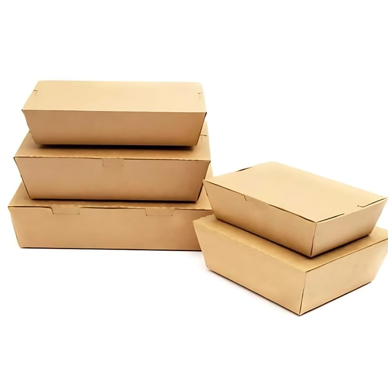 Image of Brown Kraft Paper Food Box | 17x15x4.5 CM | 750ml | Pack of 100 | Eco-Friendly Takeaway Containers | Biodegradable & Disposable Food Containers for Meal, Party Catering, Takeout, and Delivery