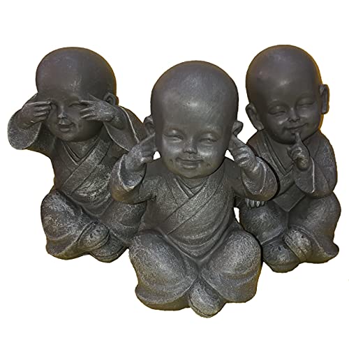 1a-becker 3er Set Buddha Deko Figur 15cm Dekofigur Garten Feng Shui Statue grau Polystone Cover