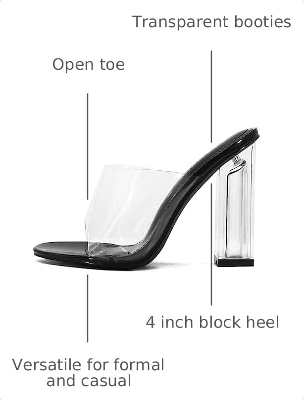 Image of Cape Robbin Fusion Chunky Block High Heels for Women, Transparent Booties for Women