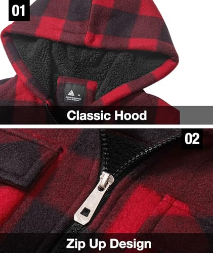 Image of GEEK LIGHTING Boys Flannel Jacket Sherpa Lined Hoodies Zip Up Fleece Plaid Shirt Jackets Winter Outdoor Coat Warm