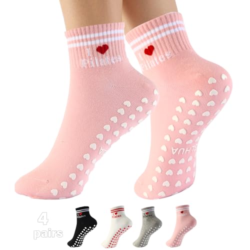 Image of Pilates Socks for Mother's Day,Women Pilates Heart Grip Socks Cuffs,Anti-Skid Cotton Grip for Ballet,Home,Studio 1Pair