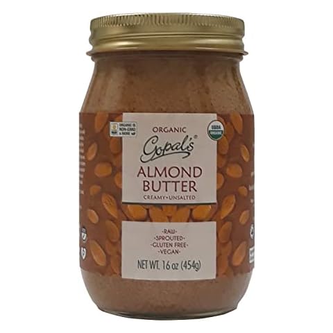 Gopal's Organic RAW SPROUTED Almond Butter, USDA Organic and Gluten-Free, Creamy and Unsalted, 16 Ounce (453 Grams) Glass Jar Cover