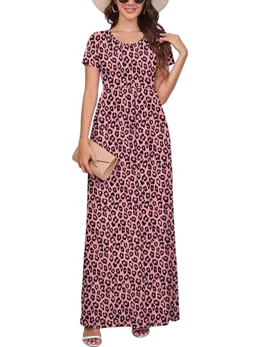 Image of DEARCASE Maxi Dress for Women Short Sleeve Casual Summer Loose Plain Comfy Long Dresses with Pockets