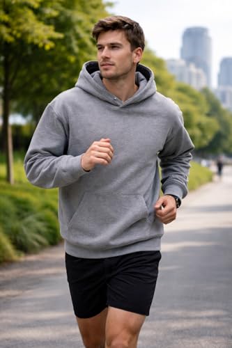 Image of Maydear Men's Pullover Hoodie Casual Long Sleeve Hooded Sweatshirt Basic Fleece Hoodie with Pocket-Grey