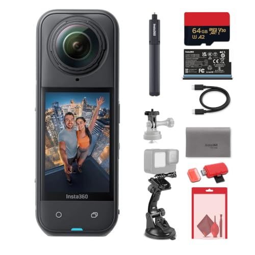 Insta360 X5 8K 360 Waterproof Action Camera | 1/1.28' Sensors, Replaceable Lenses, PureVideo AI, 185-Min Battery Life (CINSAAHA_X501) + Invisible Selfie Stick + 50-in-1 Accessory Kit + More