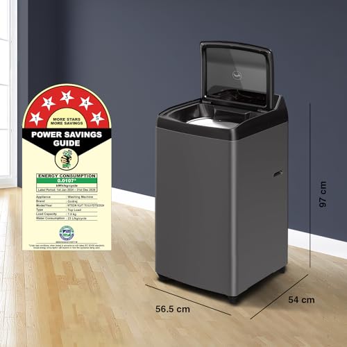 Image of Godrej 7.5 Kg 5 Star Inbuilt heater with Steam Wash & Germ Shield Technology Fully-Automatic Top Loading Washing Machine (2023 Model, WTEON VLVT 75 5.0 FDTS MTBK, Metallic Black)
