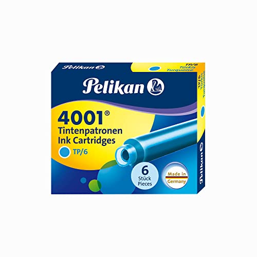 Pelikan 301705A - Juego de cartuchos de tinta 4001 para plumas estilográficas TP6, 6 cartuchos, Turquesa