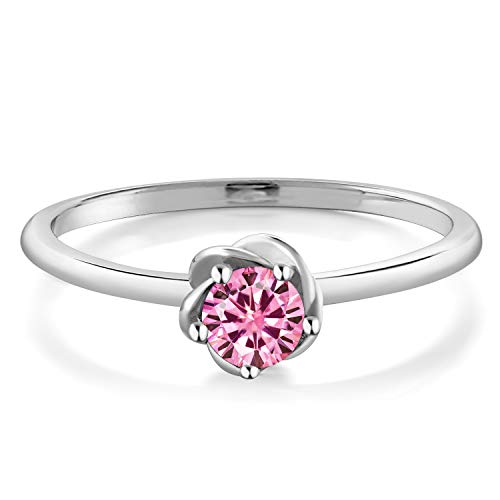 Gem Stone King 10K White Gold 5MM Round Gemstone Birthstone Solitaire Engagement Ring | Wedding Anniversary Promise Gold Ring For Women | Available In Size 5, 6, 7, 8, 92