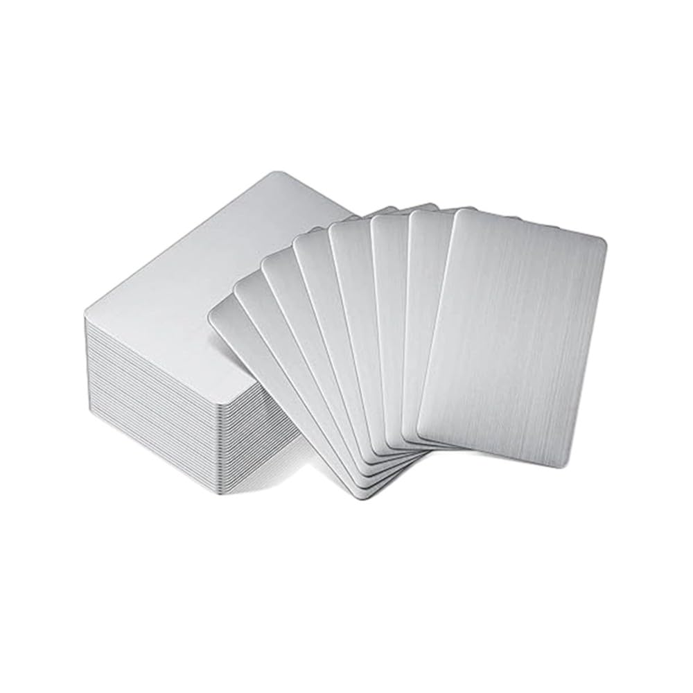 50Pcs 304 Stainless Steel Business Cards, 0.5mm Thick Cards 3.4 X 2.1 Inch for Offices, Home, VIP Customer DIY Gifts