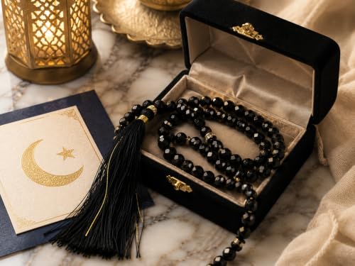 Image of Islamic Salat Prayer Tasbih - 100 Crystal White Beads - Tasbeeh for Dhikr, Zikr, and Meditation (Crystal Black)