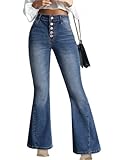 Sidefeel Flare Jeans for Women High Waisted Stretchy Bell Bottom Wide Leg Trendy Denim Pants 10 Blue