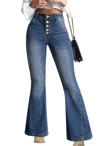 Sidefeel Flare Jeans for Women High Waisted Stretchy Bell Bottom Wide Leg Trendy Denim Pants 16 Blue