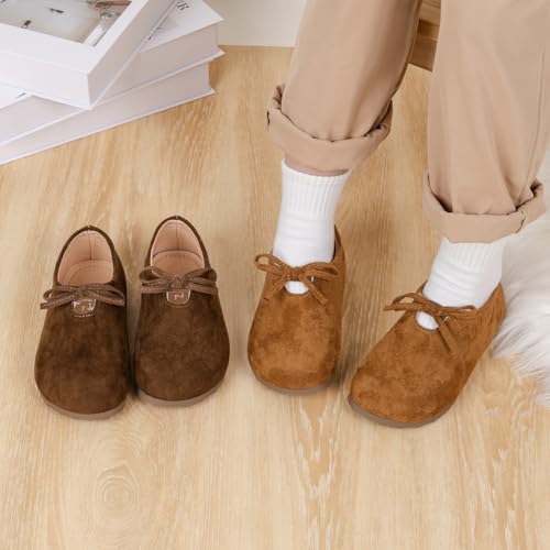 Babelvit Kids Girls Dress Shoes Suede Potato Shoes Toddler Little Kid Bow Flower Girl Wedding Party Flat Shoes2