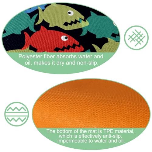 Alfombra de cocina absorbente para pasillo y cuarto de lavado con alegres peces piraña 6