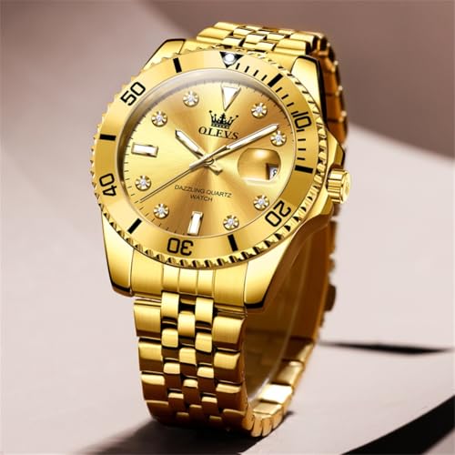 Image of OLEVS Watch for Men Stainless Steel Quartz Business Dress Diamond Large Dial Waterproof Mens Watches with Date Wrist Watch