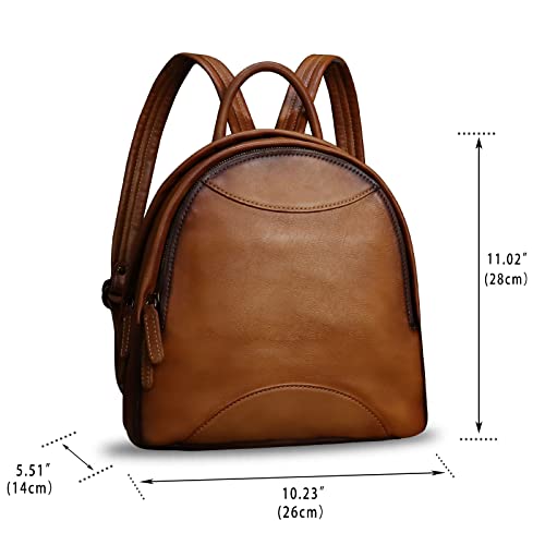 Image of Genuine Leather Backpack Purse for Women Retro Handmade Small Casual Rucksack Satchel Back Bags Knapsack (Brown)