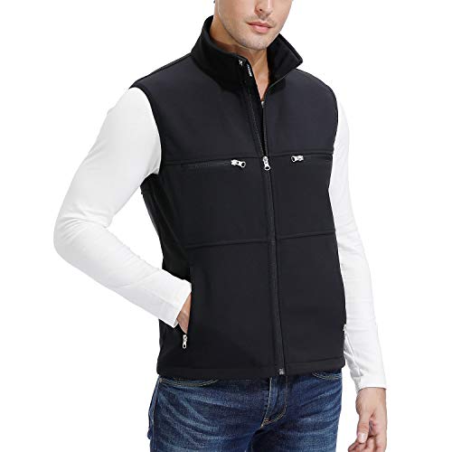 Softshell Vest Men's Casual Fleece Lined Sleeveless Jacket Full Zipper Coat L Black