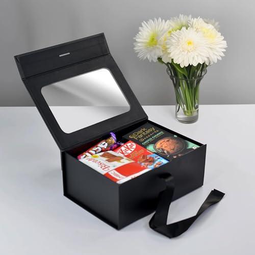 Image of RBS - Black Gift Box with Window 23x16x10cm Empty Gift Box for Packaging (1 Pack) Gifting Sturdy Hamper for Gift Corporate Gifting Box Holds Upto 5kg Transparent Gift Boxes for Gift Presentation