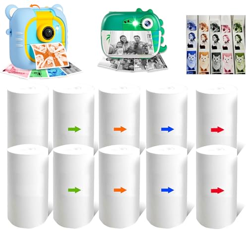 子供用インスタントプリントカメラ対応 10巻入りカラープリント用紙セット、HD印刷対応サーマルプリント用紙(赤/オレンジ/青/緑/黒)携帯便利な詰め替え用ロール紙
