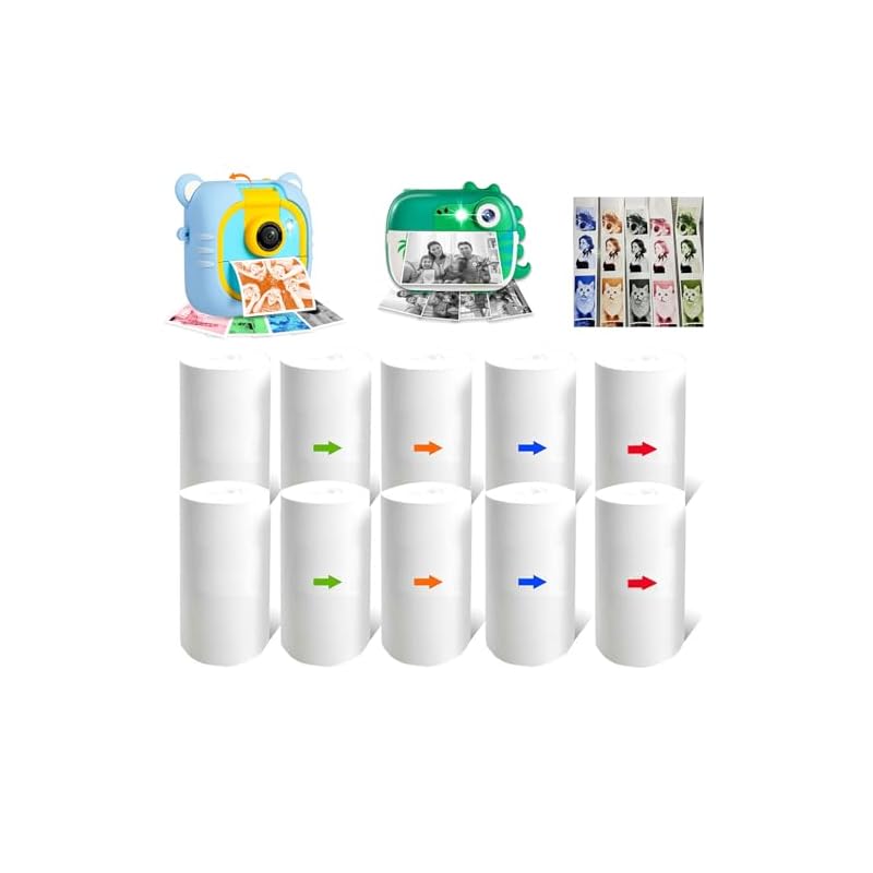 10 Rolls Multicolor Printer Paper for Kids Instant Print Camera, HD Printing Thermal Print Paper (Red/Orange/Blue/Green/Black)