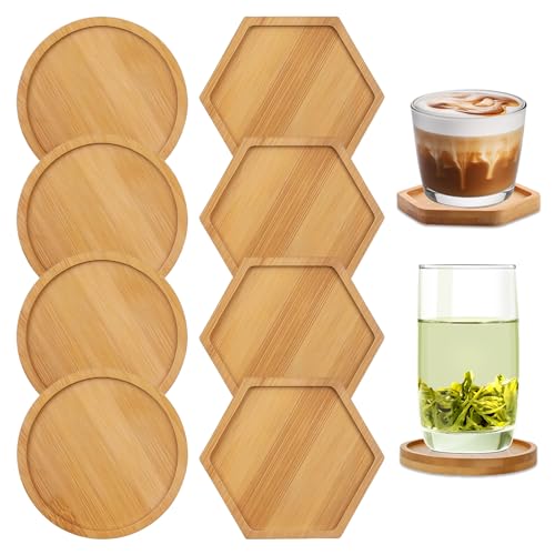 8 Stück Bambus Mosaik Untersetzer, Untersetzer aus Rund Bambus Holzuntersetzer, Bambuspflanzen Untertassen, Holzuntersetzer Rund für Trinkbecher, Pflanzen, Bastelarbeiten