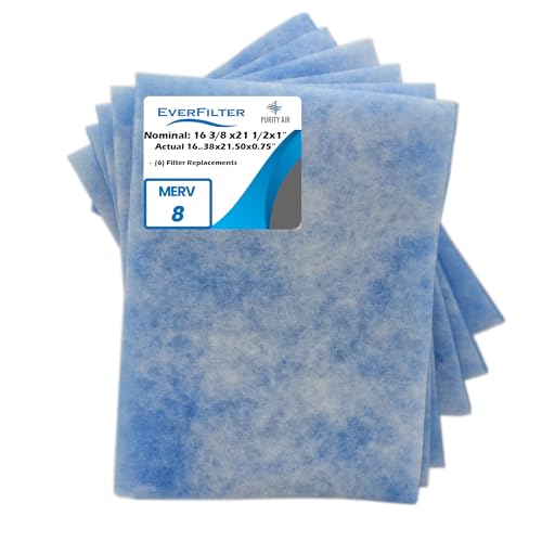 EverFilter 16 3/8x19 1/2x1 Air Filter MERV 8 (6-Pack) Filter Media Replacements only (Fame Not Inlcuded), HVAC AC Furnace Air Filters (Actual Size: 16.38 x 19.5 x 0.75 Inches)