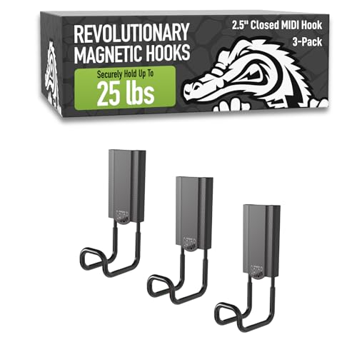 GATOR MAGNETICS MIDI 2.5 Closed Hooks 25 lb Heavy Duty Magnetic Hooks for Steel Surfaces Patented Easy-Release Non-Slip Grip Storage & Organization Garage Shed Home Cleaning Tools - 3 Pack