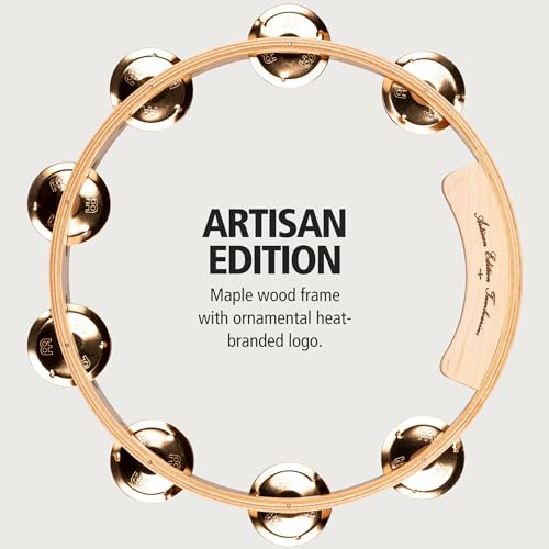 Meinl Percussion Artisan Wood Tambourine - 1-Row Tambourine - 10-inch Diameter - Maple / Bronze, Natural (AE-MTA1BO) - Image 2