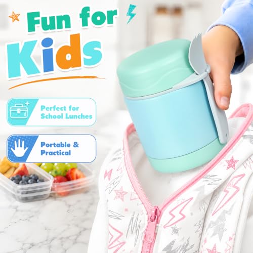 Image of 10oz Soup Thermo for Hot Food Kids,Lunch Thermo Kids Food Jar with Spoon Hot Insulated Food Containers,Leak Proof Stainless Steel Wide Mouth Lunch Thermo Jar for School(Mint-Green)