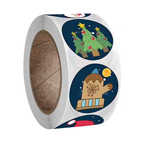 500 pcs 1 inch Merry Christmas Stickers Christmas Tags Roll Labels Sealing Adhesive Round Santa Claus Stickers for Cards Envelopes Boxes Gifts