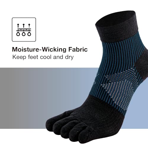 CHEGO Men's TALARIA Toe Socks, Moisture-Wicking, Arch Support, for Running, Marathon & Cycling, 3 Pairs Set (US9~12)4