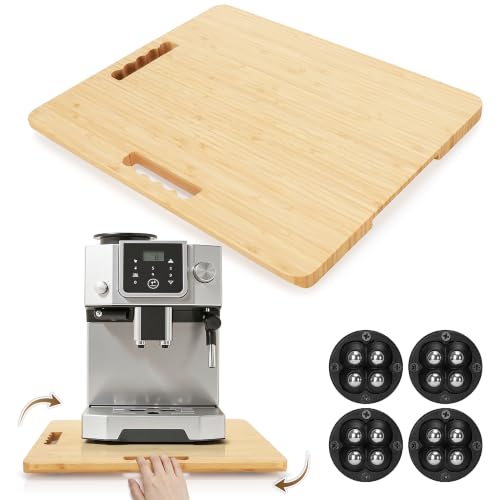 Image of Appliance Slider, Sliding Tray for Coffee Maker, 15.7x13 in | 360 Rolling wheels, 0.65 Inch Thick Bamboo, Coffee Pot Slider Tray, Space-Saving Kitchen Organizer for Counter 66lb Capacity