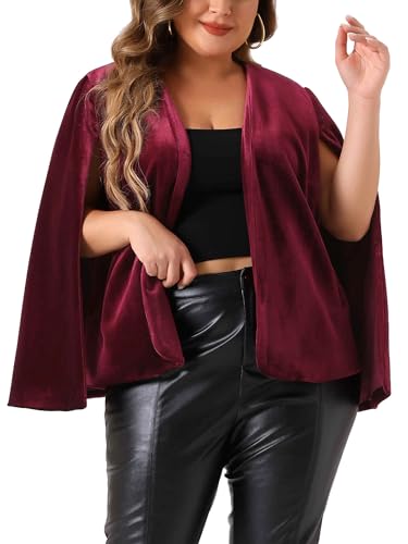 Agnes Orinda Plus Size Cape Blazer for Women Elegant Casual Split Long Sleeve Open Front Velvet Jackets Blazers2