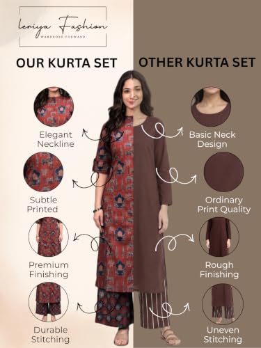 Image of Leriya Fashion Women Printed Kurta Set with Palazzo Pants | Straight Kurta with 3 /4 Sleeves | Ethnic Jaipuri Kurtis Palazzo Set for Women | Kurti for Daily Office & Casual