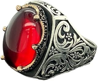Men Handmade Ruby Stone Ring, Red Stone Ring, Ottoman Style Handmade Ring, 925k Sterling Silver Ring, Gift For Him