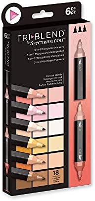 Crafter's Companion Spectrum Noir Triblend Alcohol Markers Unique 3-in-1 Blendable Effect-6 Coloured Pen Kit Shades, Portrait Blends, One Size