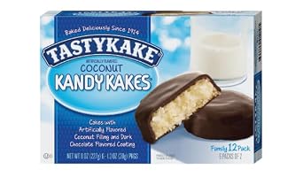 Tastykake Coconut Kandy Kakes, Dark Chocolate Coated, Family Pack, 12 Count Pack of 2