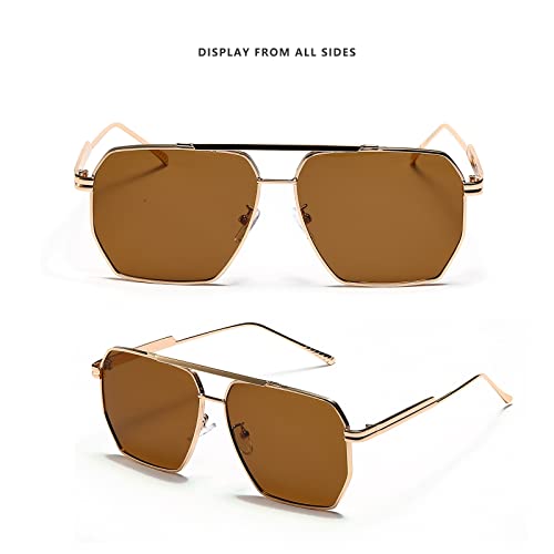 LASPOR Retro Oversized Square Sunglasses for Women Men Vintage Shades UV400 Large Metal Frame Sunglasses3