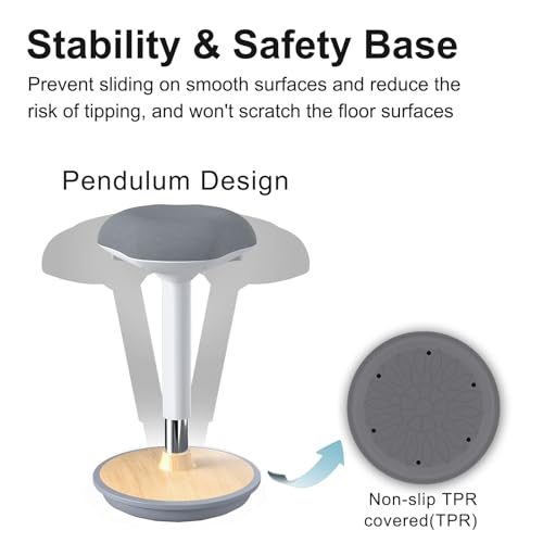 Image of Adult Wobble Stool - Anti-Fatigue Standing Desk Stool with 360 Rocking Non-Slip Curved Base, Height Adjustable 22-32 Inch Standing Chair for Home & Office,Light Wood