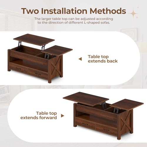 Seventable Coffee Table, 47.2" Lift Top Coffee Table with 2 Storage Drawers and Hidden Compartment, Farmhouse Center Table with Wooden Lift Tabletop, for Living Room,Espresso by Seventable - Image 3