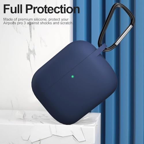 Image of New Soft Silicone Case Compatible with Apple AirPods Pro 3 Generation (2025) Protective Silicone 360 Full Protection Dust-Proof Shockproof Case Cover with Hook (Cover Only) (Midnight Blue)