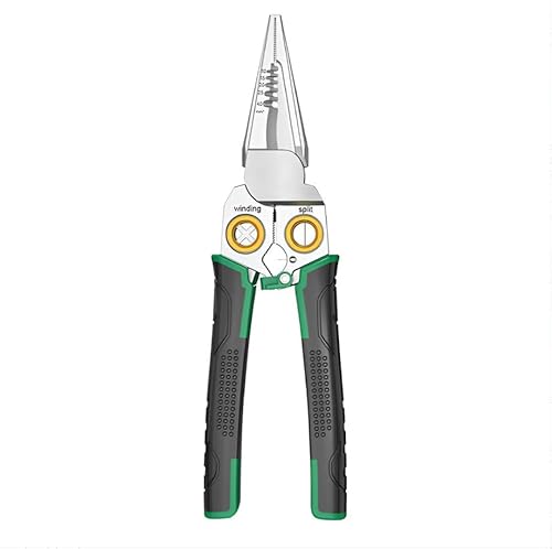 Alicates pelacables 8 en 1 con comprobador de tensión - Crimpadora, comprobador de corriente y herramienta para electricistas e instalación eléctrica (verde (NO electricidad)