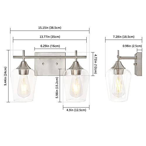Henveton Brushed Nickel Bathroom Vanity Light Series, 2 Light & 3 Light Bathroom Light Fixture For Bedroom, Dressing Table, Living Room, Hallway #TOP2