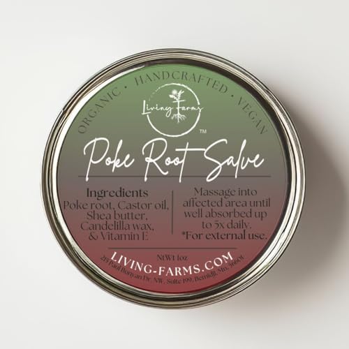 Poke Root & Castor Oil Salve -1oz- Cysts, Boils, Fibroids, Swollen Lymph Nodes, Breast & Joint - Vegan Lymphatic Support Massage Balm - Natural Deep Tissue Relief Ointment Handmade in The USA