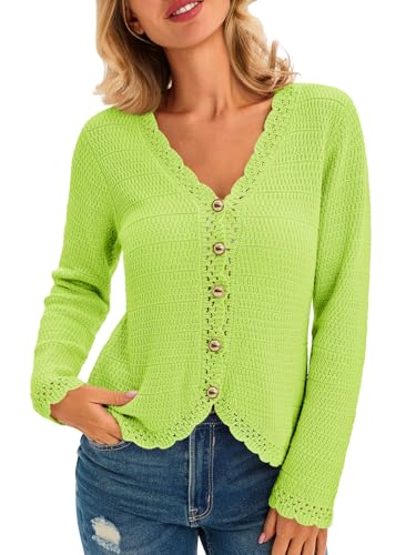 Image of Saodimallsu Womens V Neck Cardigan Sweaters Button Up Cropped Boho Knit Long Sleeve Loose Trendy Sweater Tops