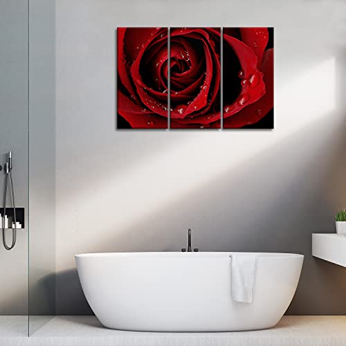 Canvas Print Wall Art Painting For Home Decor Front Red Rose Bright Fresh Color Rose Water Drops On The Petal Modern Giclee Stretched And Framed Artwork For Living Room #TOP4