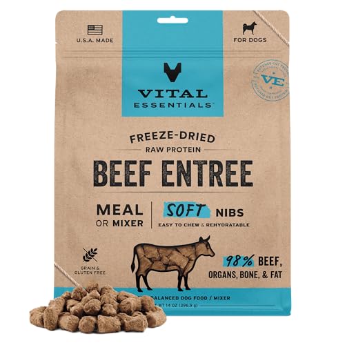 Image of Vital Essentials Freeze Dried Dog Food, Beef Nibs, 14 oz Bag